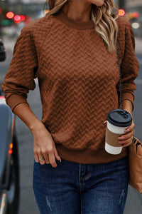 Amy Textured Raglan Sleeve Pullover Sweatshirt.