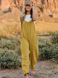 Double Take Full Size Sleeveless V-Neck Pocketed Jumpsuit.