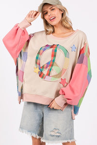 SAGE + FIG Full Size Contrast Peace Patch Dropped Shoulder Sweatshirt.