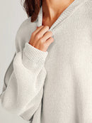 Double Take Side Slit Round Neck Long Sleeve Sweater.