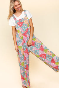 Haptics Full Size Printed Wide Leg Overalls with Side Pockets.