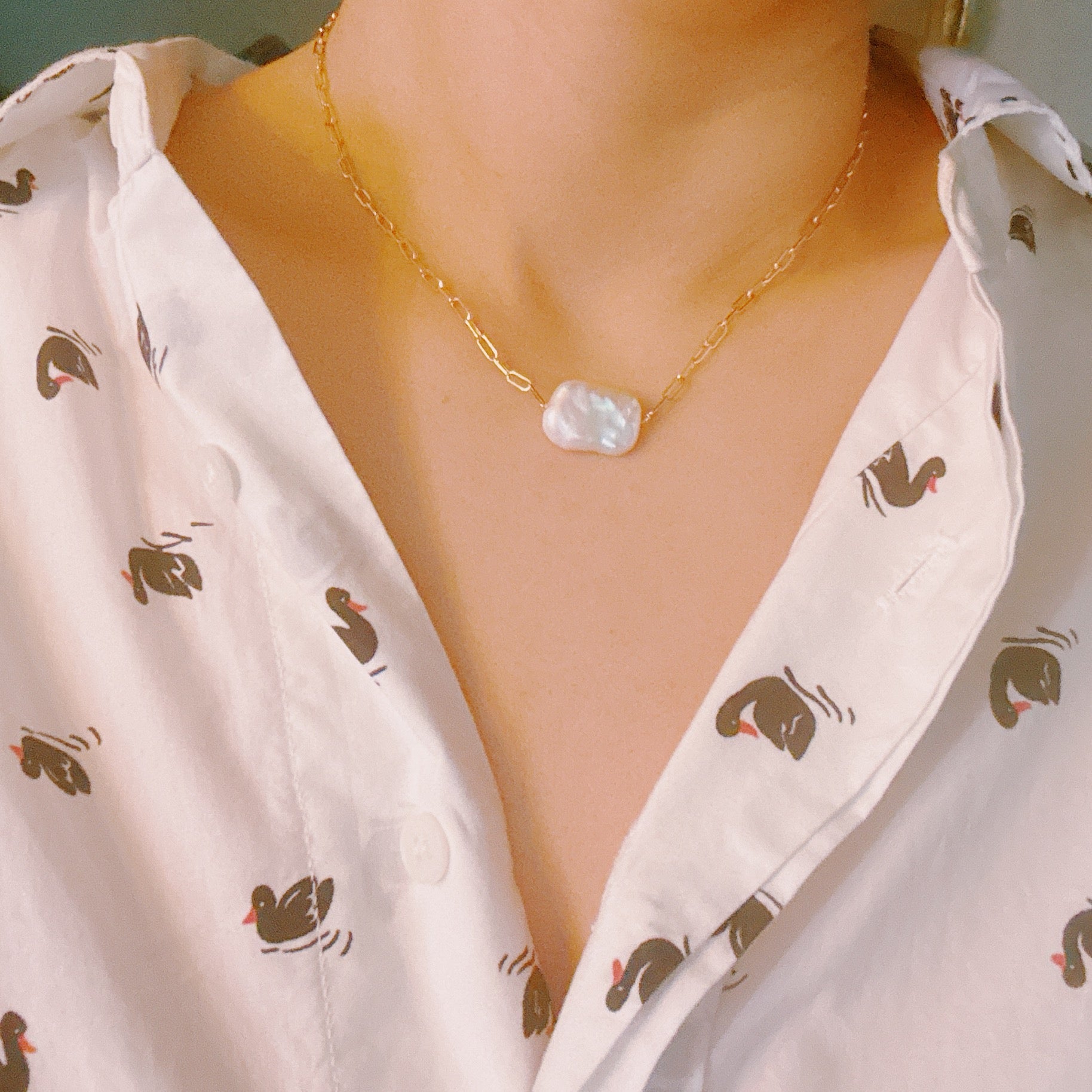 Hannah Baroque Pearl Chain Necklace.