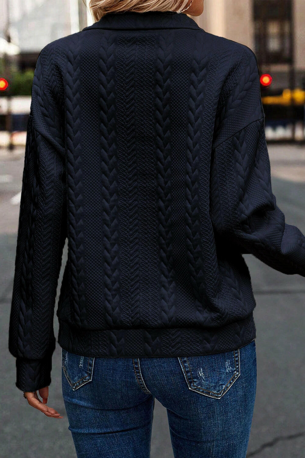 Phoenix Zip Up Cable Textured Sweatshirt.