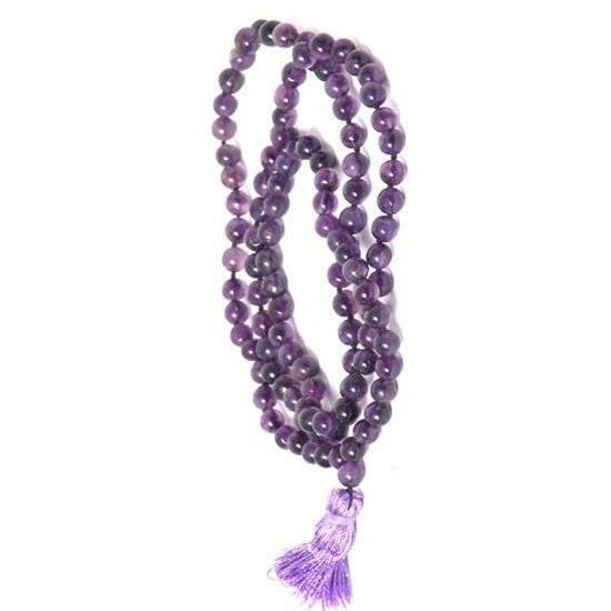 Natural Amethyst Mala Prayer 108 Beads Japa Mala Tassel Necklace.