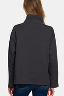 Zenana Turtleneck Half Snap Fleece Sweatshirt.