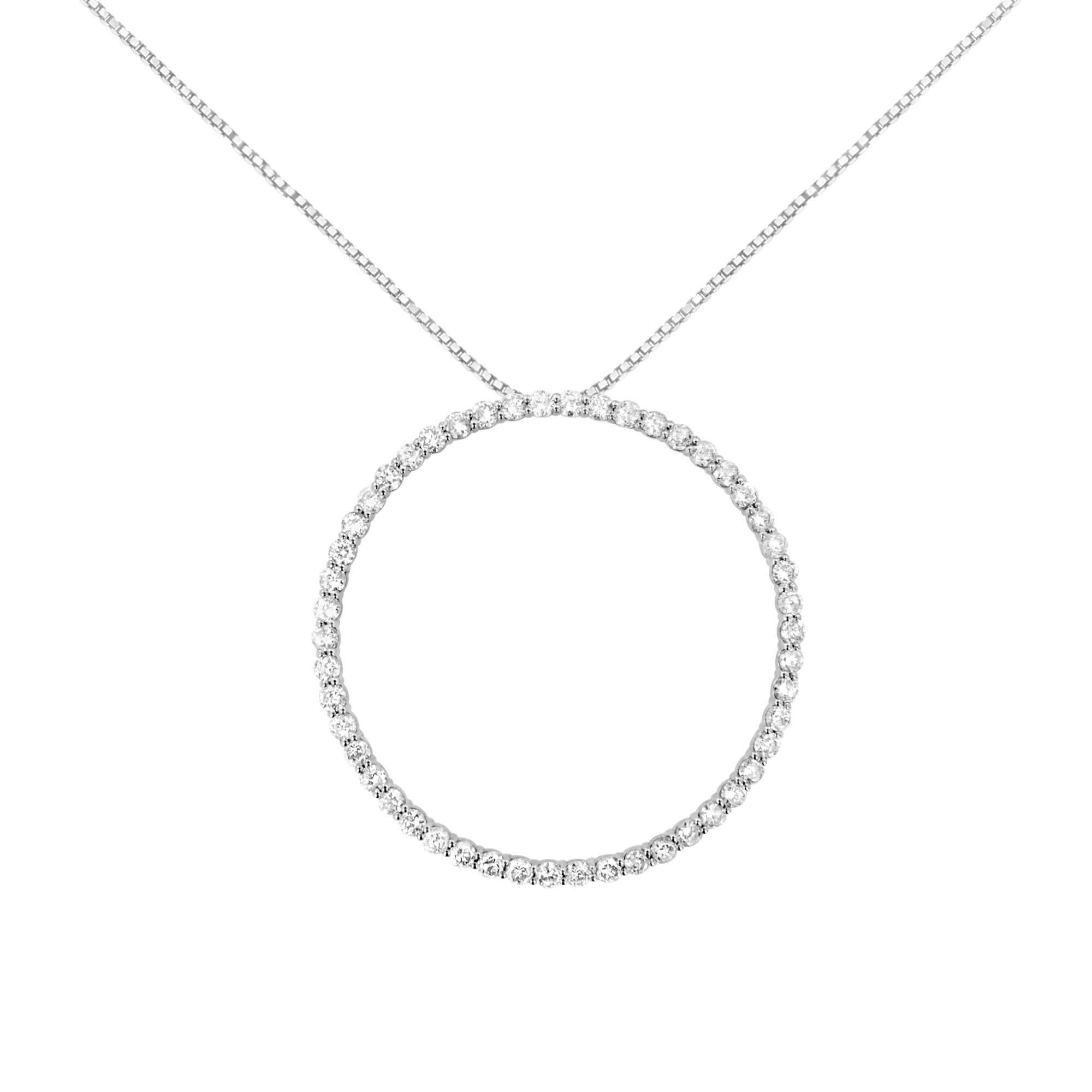 .925 Sterling Silver 4 Cttw Prong Set, Round-Cut Diamond Open Circle Hoop 18" Pendant Necklace (J-K Color, I1-I2 Clarity