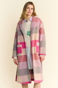 Davi & Dani Tied Color Block Collared Neck Coat.