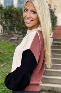 Aspen Bishop Sleeve Ribbed Trim Sweater.