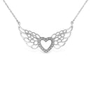 .925 Sterling Silver Pave-Set Diamond Accent Fairy Wing 18" Heart Pendant Necklace (I-J Color, I1-I2 Clarity).