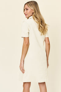 Double Take Full Size Texture Collared Neck Short Sleeve Dress.