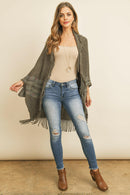 Fringe Stripe Open Front Kimono.