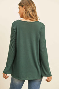 Criss Cross Neck Long Sleeve Hacci Top