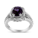 .925 Sterling Silver Prong Set Natural Oval Shape 9X7 MM Purple Amethyst Solitaire and Diamond Accent Ring (I-J Color, I.