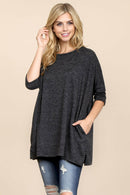 Two Tone Hacci Oversized Dropped Shoulder Pocket Tunic.