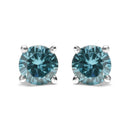 14K Gold 1/2 Cttw Aqua Blue Diamond Screw-Back 4-Prong Classic Stud Earrings (Color Treated, I2-I3).