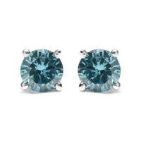 14K Gold 1/2 Cttw Aqua Blue Diamond Screw-Back 4-Prong Classic Stud Earrings (Color Treated, I2-I3).