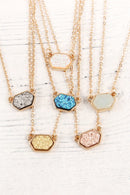 Druzy Hexagon  Necklaces With Stud Earrings.