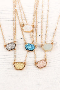 Druzy Hexagon  Necklaces With Stud Earrings.