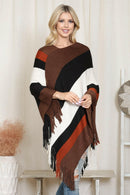 Hdf2099 - Color Block Fringe Poncho.