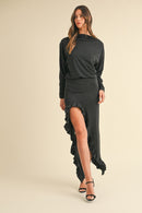 Mable Backless Asymmetric Ruffle Hem Dress.