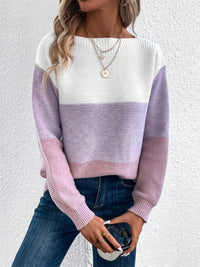 Color Block Drop Shoulder Long Sleeve Sweater.