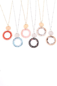 Myn1327 - Glass Beaded Hoop Pendant Necklace.