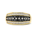 Men's 10K Yellow Gold 1 1/2 Cttw White and Black Treated Diamond Cluster Ring (Black / I-J Color, I2-I3 Clarity).