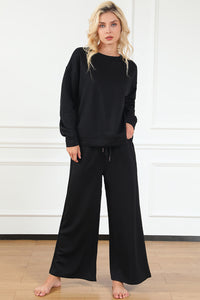 Double Take Full Size Textured Long Sleeve Top and Drawstring Pants Set.