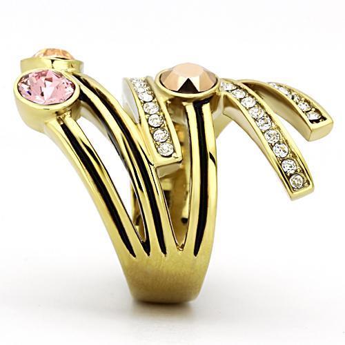 IP Gold(Ion Plating) Stainless Steel Ring With Top Grade Crystal in Multi Color