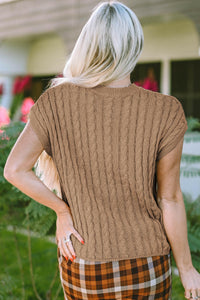 Laura Crew Neck Cable Knit Short Sleeve Sweater.