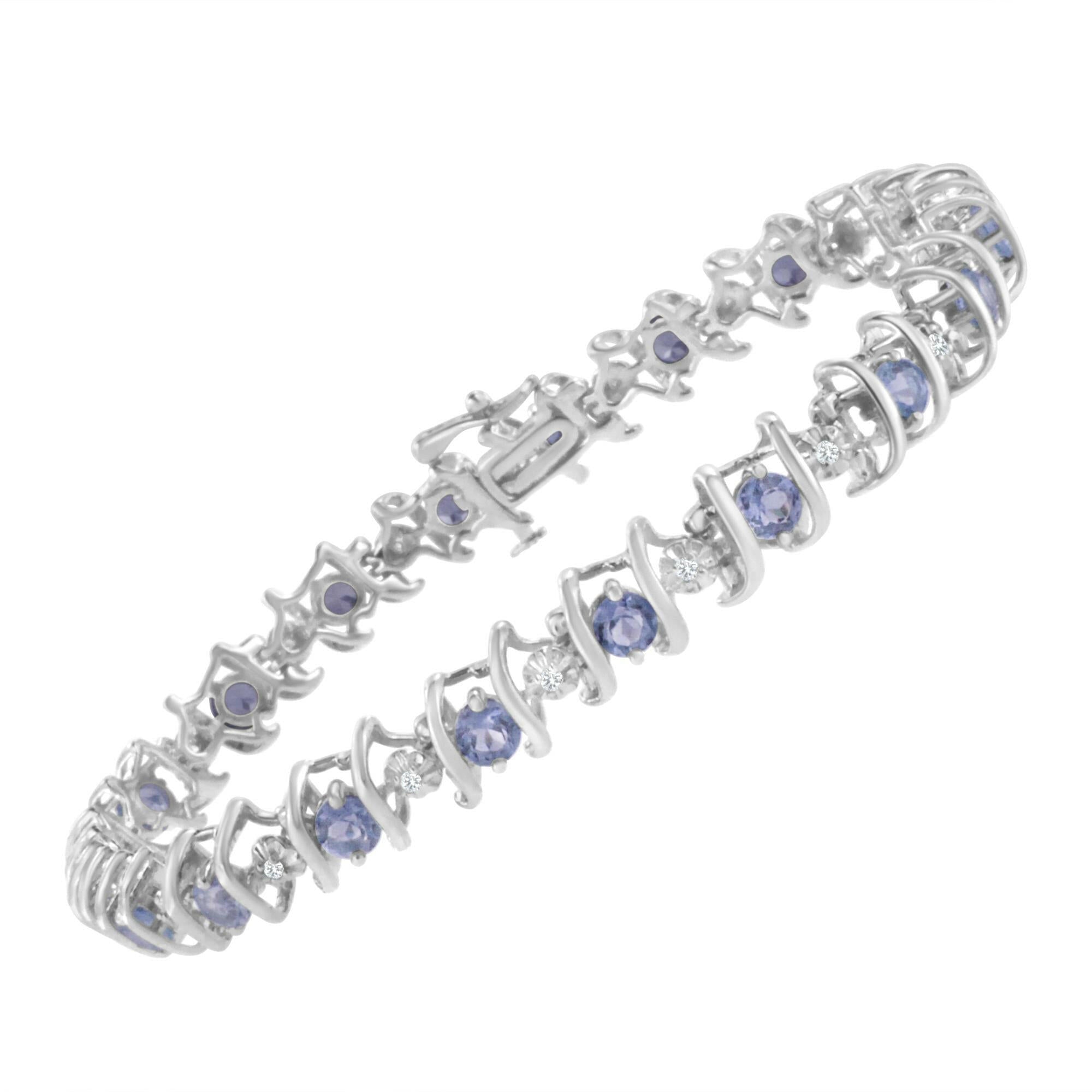 .925 Sterling Silver Lab-Grown Birthstone and 1/6 Cttw Round Diamond Tennis Bracelet (H-I Color, I1-I2 Clarity)