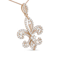 14K Yellow Gold 1.00 Cttw Round Diamond Fleur De Lis 18" Pendant Necklace (H-I Color, SI2-I1 Clarity).