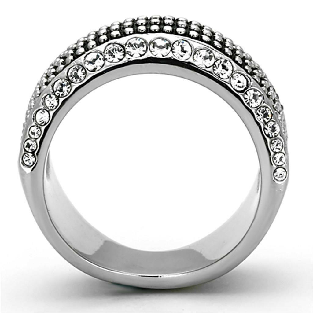 TK1216 High Polished (No Plating) Stainless Steel Ring With Top Grade Crystal in Clear.