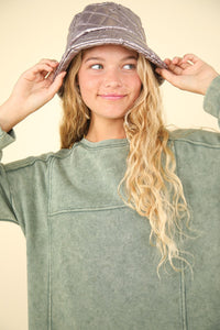 VERY J Mineral Washed Oversized Sweatshirt Mini Dress.