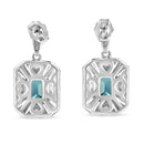 .925 Sterling Silver 7x5MM Emerald Shape Blue Topaz and Diamond Accent Art Deco Halo Style Drop and Dangle Earrings (I-J.