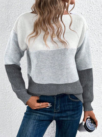 Color Block Drop Shoulder Long Sleeve Sweater.