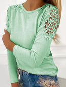 Full Size Cutout Round Neck Long Sleeve T-Shirt.