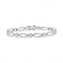 .925 Sterling Silver 1 1/2 Cttw Diamond Studded Alternating Circle and Kite-Shaped Vintage-Style Link Bracelet (I-J Colo.