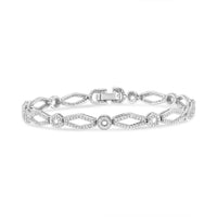 .925 Sterling Silver 1 1/2 Cttw Diamond Studded Alternating Circle and Kite-Shaped Vintage-Style Link Bracelet (I-J Colo.