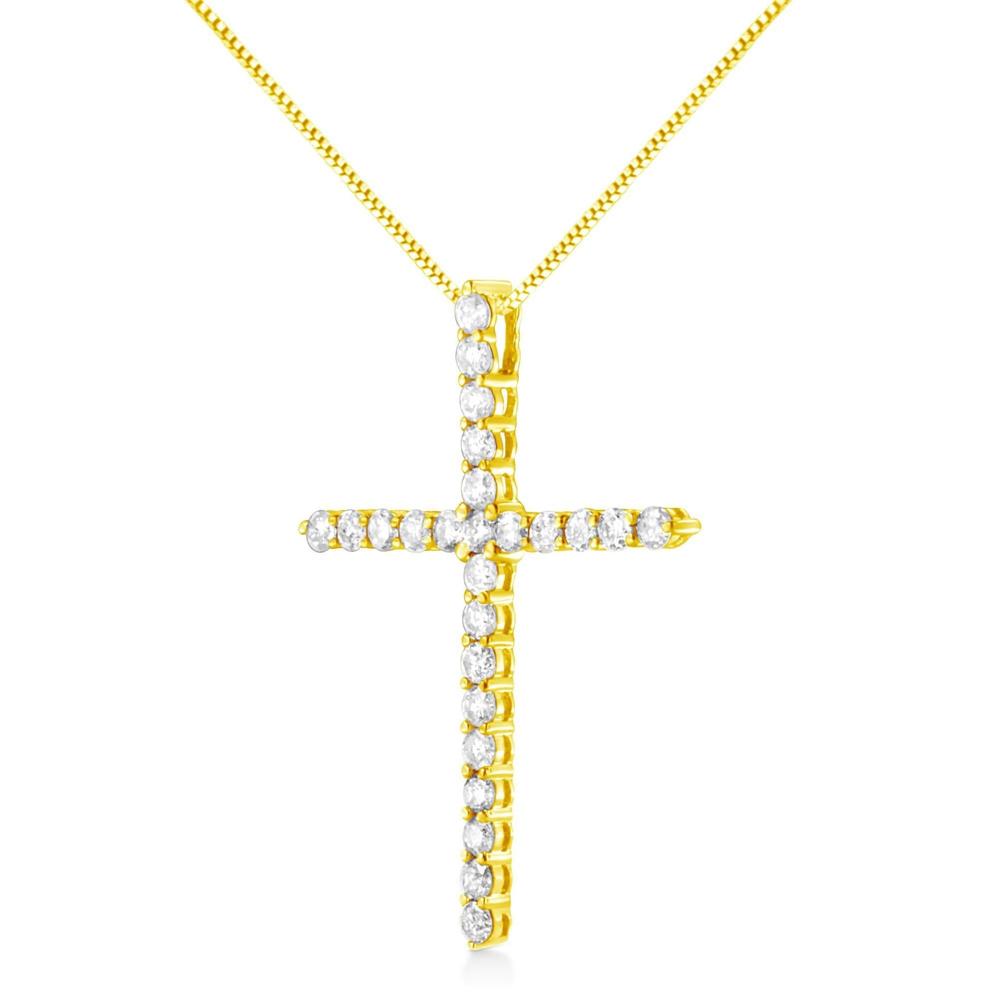 10K Yellow Gold 2.0 Cttw Round Brilliant Cut Diamond Cross Pendant Necklace With Box Chain (J-K Color, I2-I3 Clarity) -.