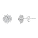 .925 Sterling Silver 1/2 Round and Baguette Diamond Sunburst Floral Cluster Stud Earrings (I-J Color, I3 Clarity).