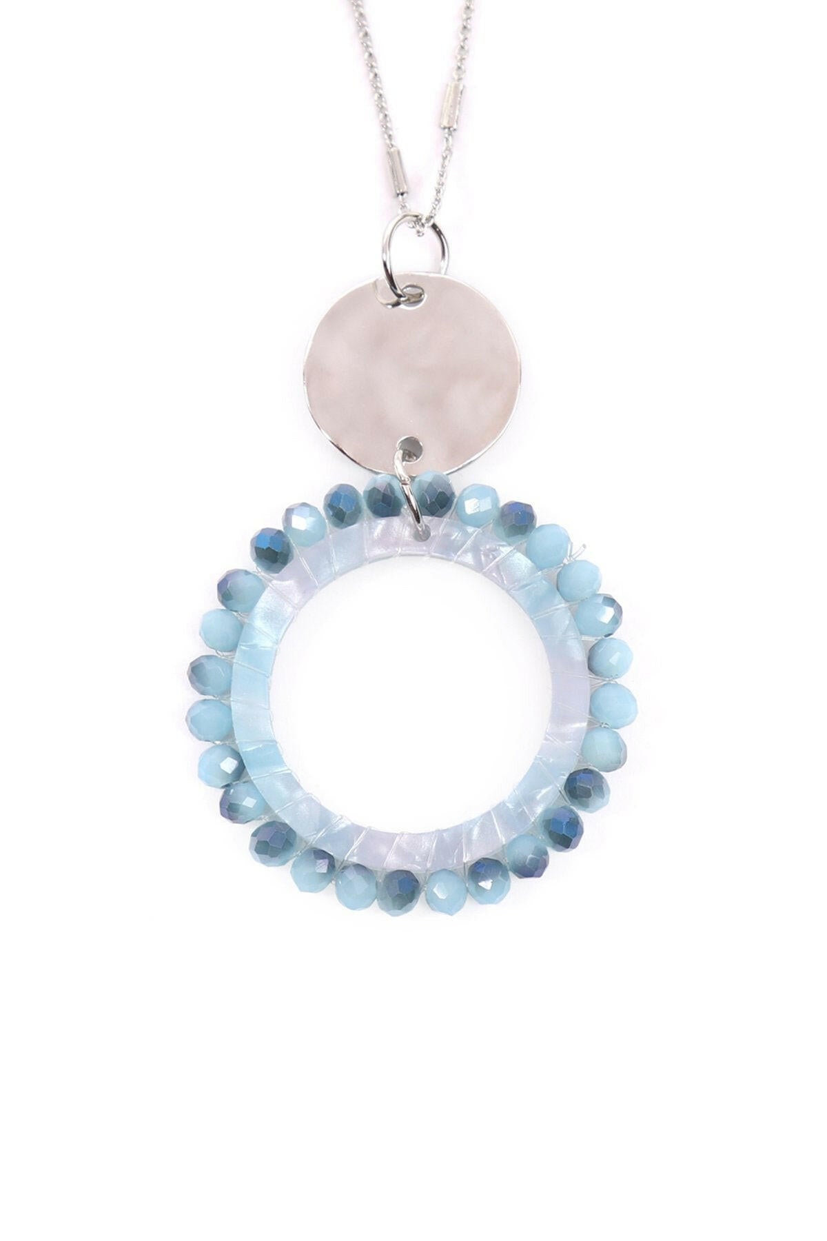 Myn1327 - Glass Beaded Hoop Pendant Necklace.