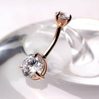 14Kt Rose Gold Navel Ring With Prong Set Clear Round CZ.