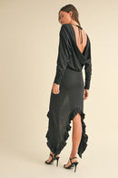 Mable Backless Asymmetric Ruffle Hem Dress.