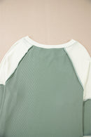 Color Block Round Neck Raglan Sleeve Top.