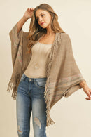 Fringe Stripe Open Front Kimono.