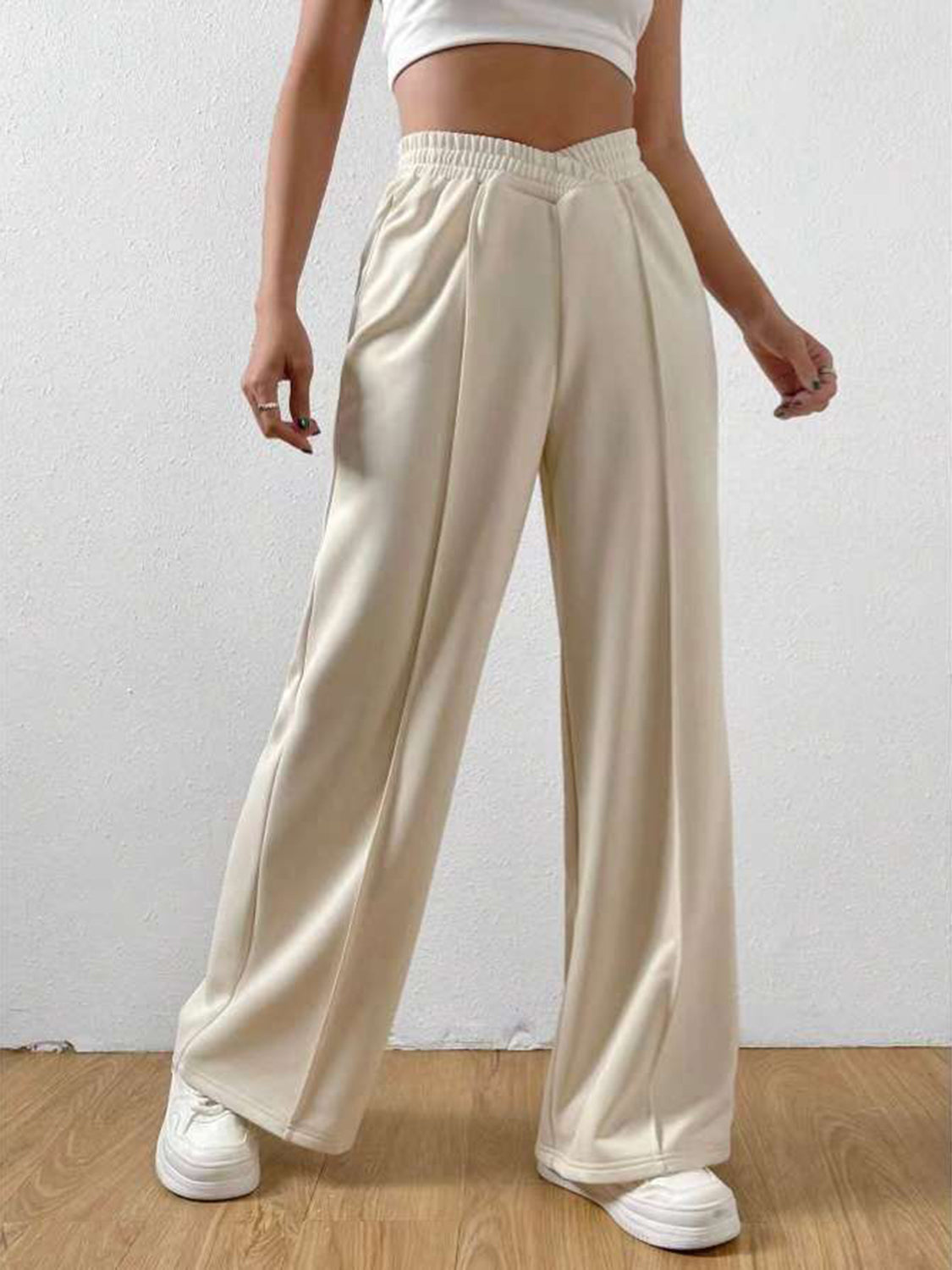 Elastic Waist Wide Leg Pants.