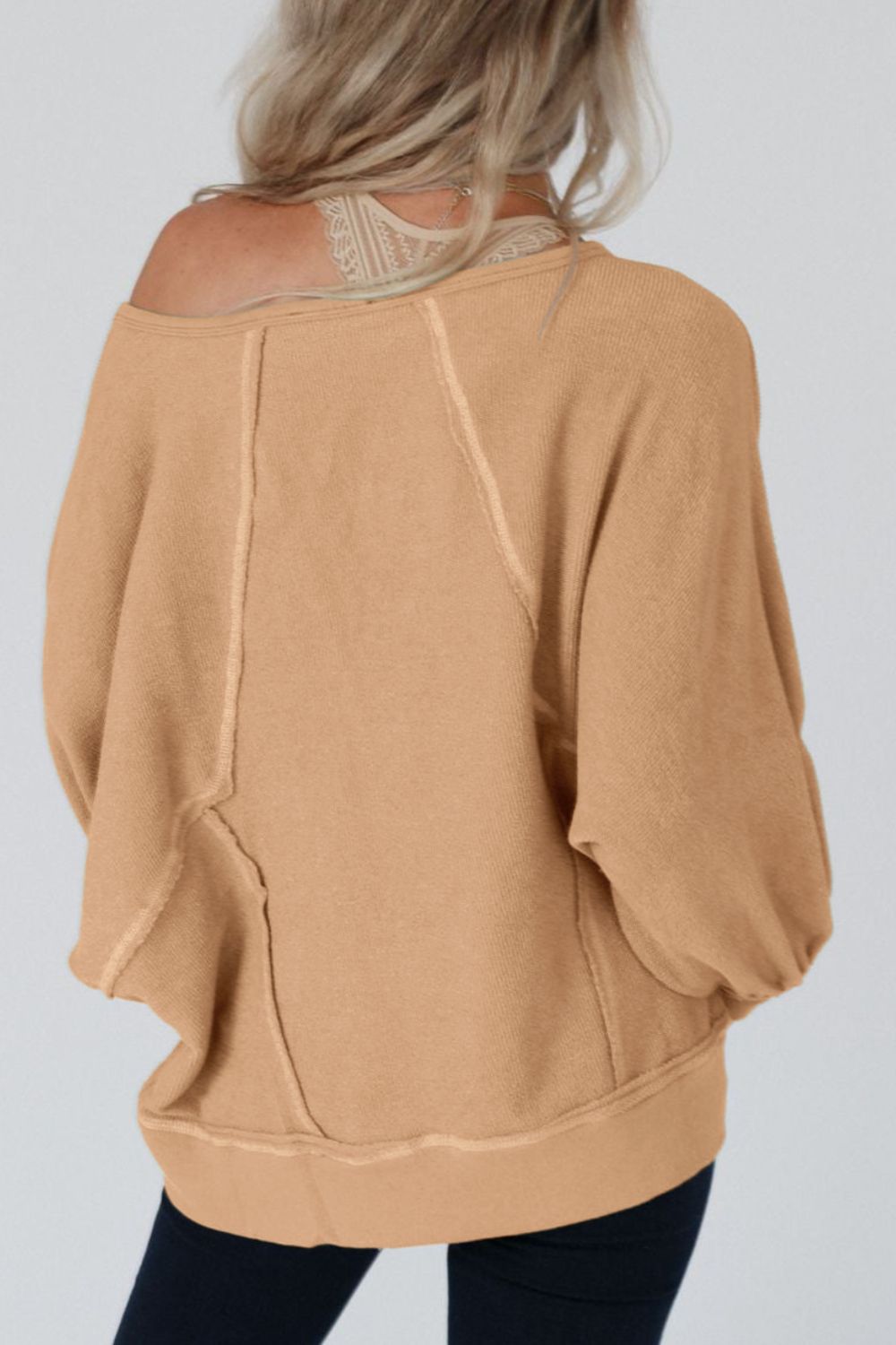 Exposed Seam Single Shoulder Long Sleeve Top