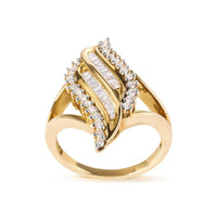 10K Yellow Gold 1/2 Cttw Round and Baguette Cut Diamond Cocktail Ring (H-I Color, I1-I2 Clarity).