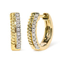 10K Yellow Gold 1/10 Cttw Diamond and Rope Twist Huggy Hoop Earrings (H-I Color, I1-I2 Clarity).